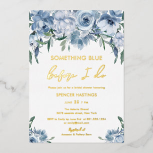 Invitation En Aluminium Quelque chose Blue Floral Fête des mariées Or