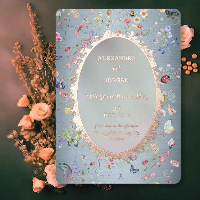 Invitation En Aluminium Quelque chose de bleu Fleur sauvage Mariage Foil I (Créateur téléchargé)