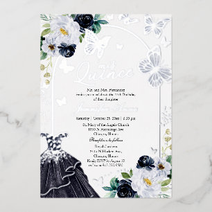 Invitation En Aluminium Quince à papillon bleu foncé