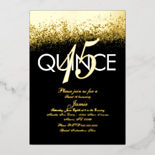 Invitation En Aluminium Quince Monogrammé Paillettes Dorées Pressées