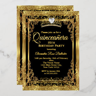 Invitation En Aluminium Quinceanera Anniversaire Gold Black Photo