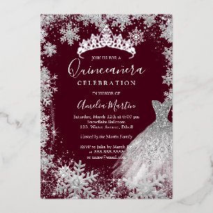 Invitation En Aluminium Quinceanera d'hiver du flocon de neige de Bourgogn