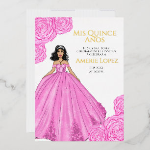 Invitation En Aluminium Quinceanera en espagnol rose