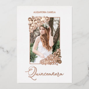 Invitation En Aluminium Quinceañera Espagne Romantique Floral Frame Photo