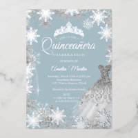 Quinceanera Flocon de Neige Argent Bleu Poussiéreu