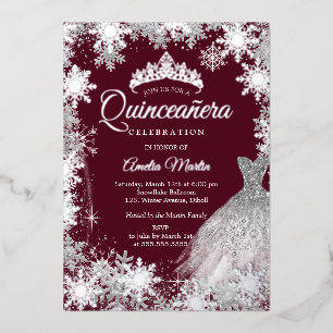 Invitation En Aluminium Quinceañera Flocon de Neige d'Hiver Argent de Bour