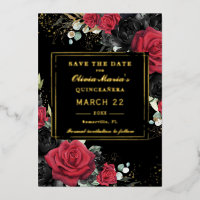 Quinceanera Floral Rose noir rouge Enregistrer la 