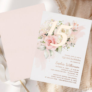 Invitation En Aluminium Quinceanera Florale 15e Anniversaire Rose Gold