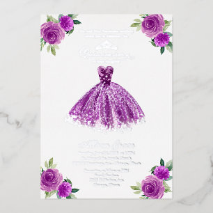 Invitation En Aluminium Quinceanera florale pourpre