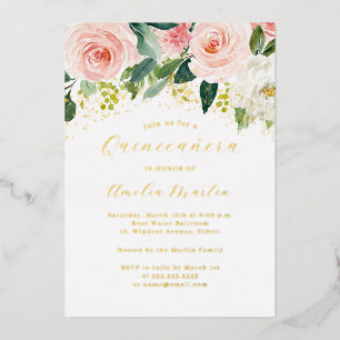 Invitation En Aluminium Quinceanera Florale Rose Or