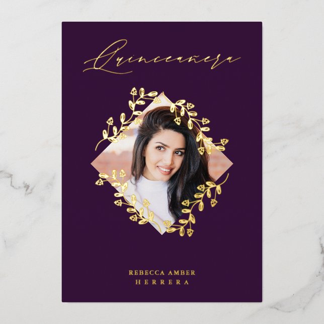 Invitation En Aluminium Quinceañera Golden Diamond Wildflowers Photo (Recto)