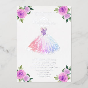 Invitation En Aluminium Quinceanera multicolore florale 