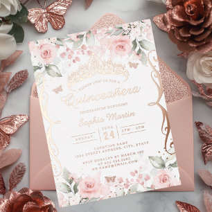 Invitation En Aluminium Quinceanera or rose pâle
