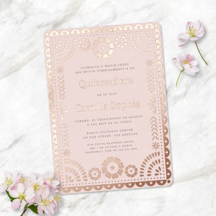 Invitation En Aluminium Quinceañera Papel Picado Rose Rose Rose Or