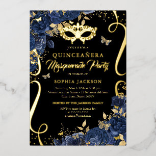 Invitation En Aluminium Quinceanera Papillon Floral Mascarade Marine