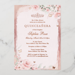 Invitation En Aluminium Quinceanera, papillon rose rose floral 15e