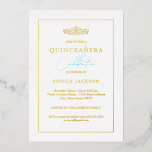 Invitation En Aluminium Quinceanera Photo Classique Élégant Bleu
