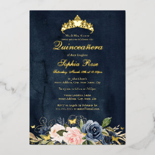 Invitation En Aluminium Quinceanera rose de la marine papillon