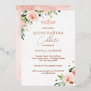 Invitation En Aluminium Quinceanera Rose Gold Floral 