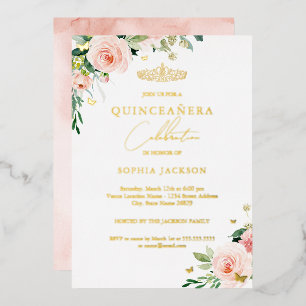 Invitation En Aluminium Quinceanera Rose Gold Floral Rose Foncé