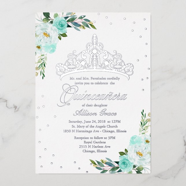 Invitation En Aluminium Quinceanera turquoise (Recto)