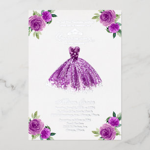 Invitation En Aluminium Quinze ans de robe florale violette