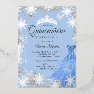 Invitation En Aluminium Quinze ans Silver Blue Winter Snowflake Quinceaner