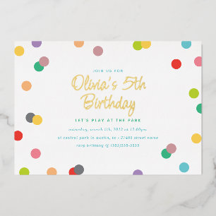 Invitation En Aluminium Rainbow Confetti et Gold Letting Anniversaire