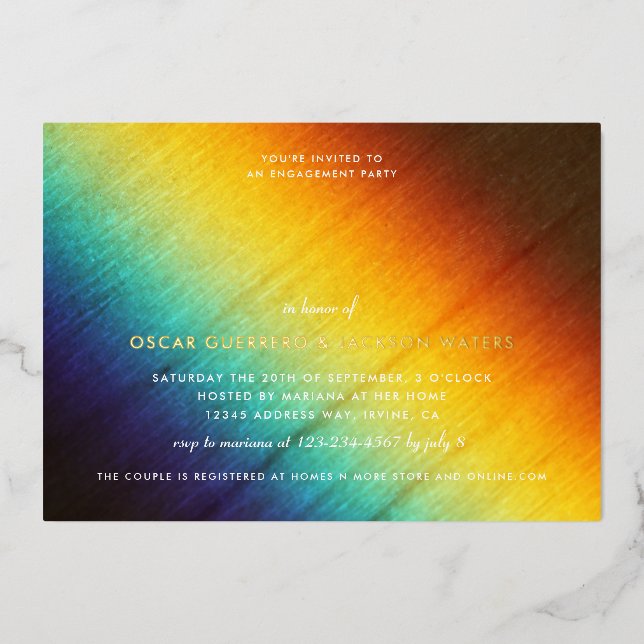 Invitation En Aluminium Rainbow Prism Love is Love Gay Engagement Party (Recto)