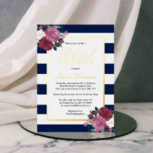 Invitation En Aluminium Rayures à la mode Fleurs Réelle douche de mariage
