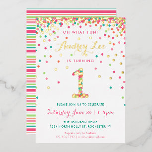 Invitation En Aluminium Real Foil 1er Anniversaire Invitations, Pink Confe