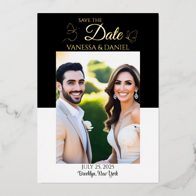 Invitation En Aluminium Real Foil Elegant Butterfly Enregistrer la date (Recto)