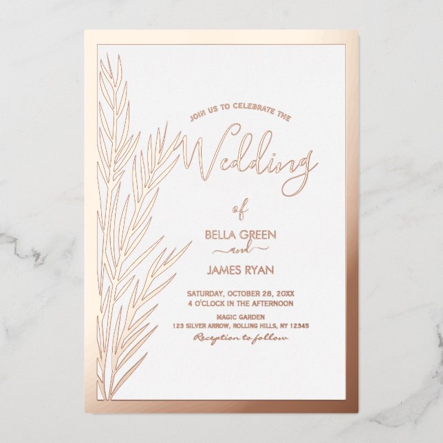 Invitation En Aluminium Real Foil Elegant Pampas Grass Mariage photo (Recto)