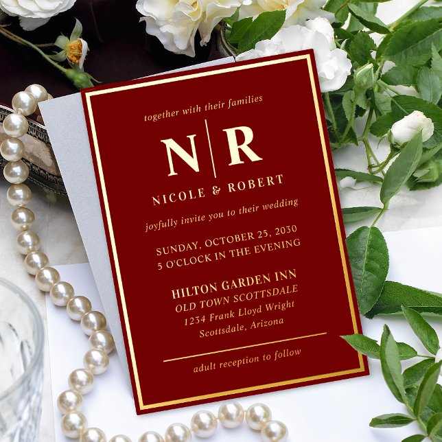 Invitation En Aluminium Real Gold Foil Élégant Mariage Monogramme Moderne (Créateur téléchargé)
