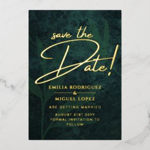 Invitation En Aluminium Real GOLD FOIL Emerald Green Save the Date Mariage
