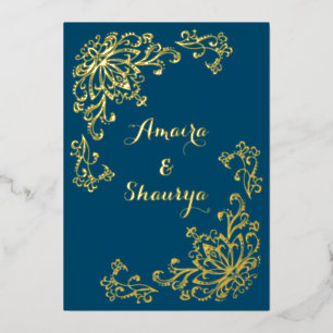 Invitation En Aluminium Real Gold Foil (FRONT) Lotus Flower Wedding Invita
