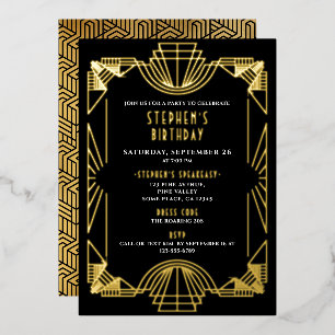 Invitation En Aluminium Real Gold Foil Gatsby Roaring 20s Anniversaire