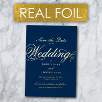 Real Gold Foil Mariage Marine Bleu Enregistrer la