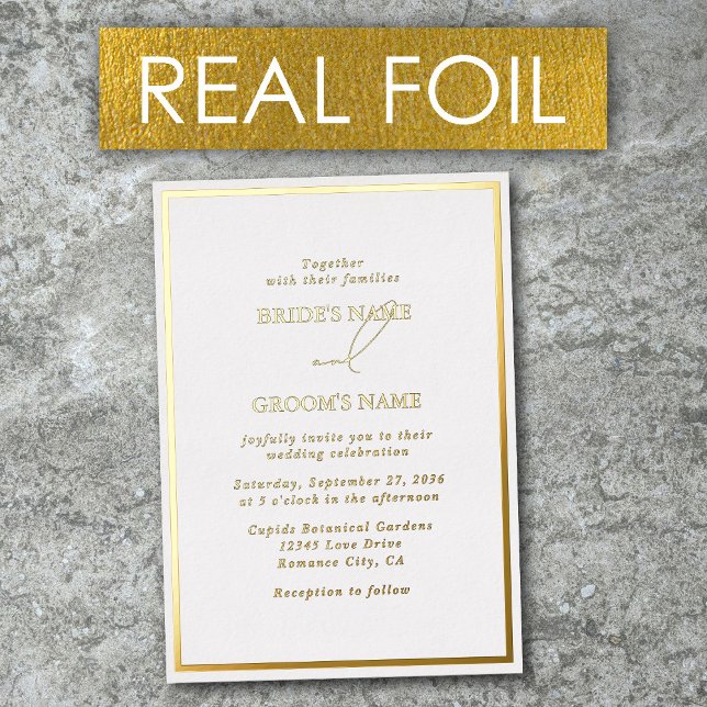 Invitation En Aluminium Real Gold Foil Moderne Blanc & Mariage Or (Real Gold Foil Modern White & Gold Wedding Foil Invitation)
