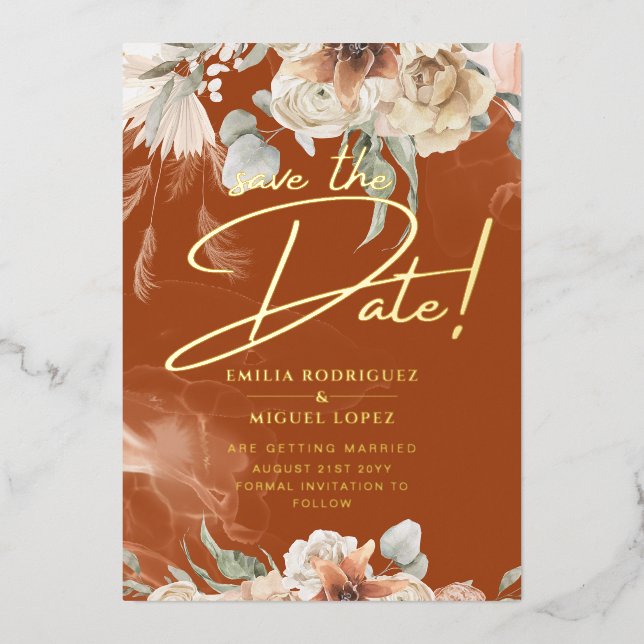 Invitation En Aluminium Real GOLD Foil Terracotta Enregistrer le Mariage d (Recto)