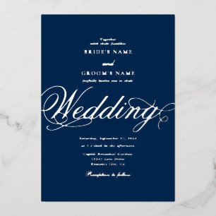 Invitation En Aluminium Real Silver Foil Classic Mariage bleu luxe