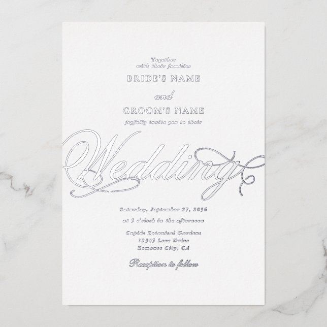 Invitation En Aluminium Real Silver Foil Classy Mariage blanc de luxe (Recto)