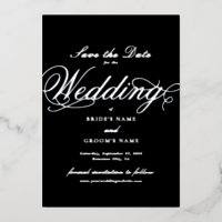Real Silver Foil Mariage Black Enregistrer la date