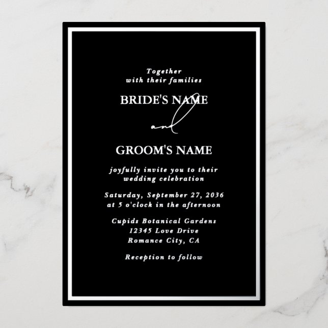 Invitation En Aluminium Real Silver Foil Moderne Black & Silver Mariage (Recto)