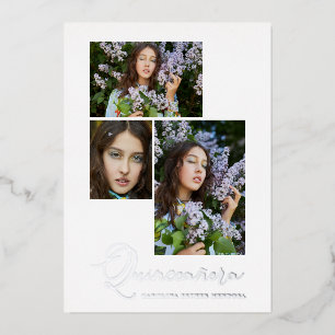 Invitation En Aluminium Real Silver Simple Quinceañera Espagnol 3 Photos
