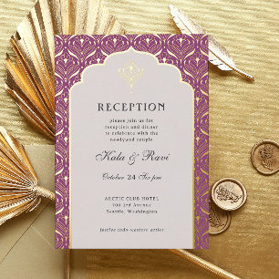 Invitation En Aluminium Réception de mariage Art Déco Fleur de Lotus en or