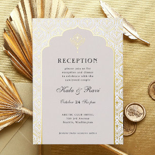 Invitation En Aluminium Réception de mariage Art Déco Fleur de Lotus en or
