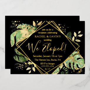 Invitation En Aluminium Réception de mariage tropicale fugitive Noir & Or