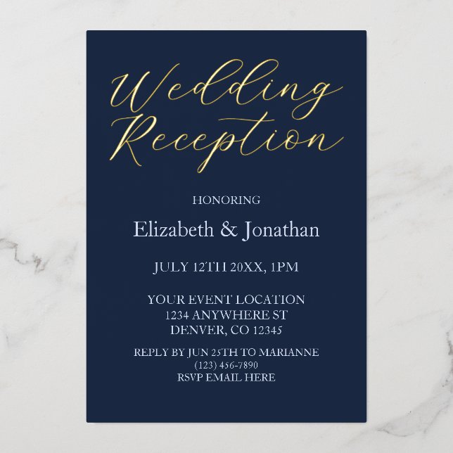 Invitation En Aluminium Réception Opulente De Mariage Bleu (Recto)