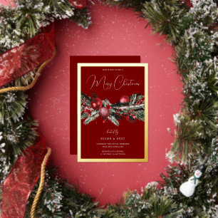 Invitation En Aluminium Red Classic Noël Party Gold Bordure